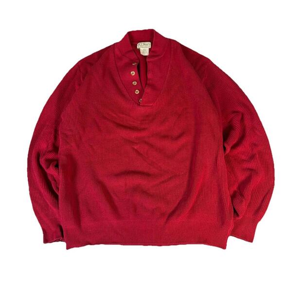 L.L. Bean Other - Vintage Ll Bean Five Button Henley Heavyweight Sweater Red Fisherman Men’s LT